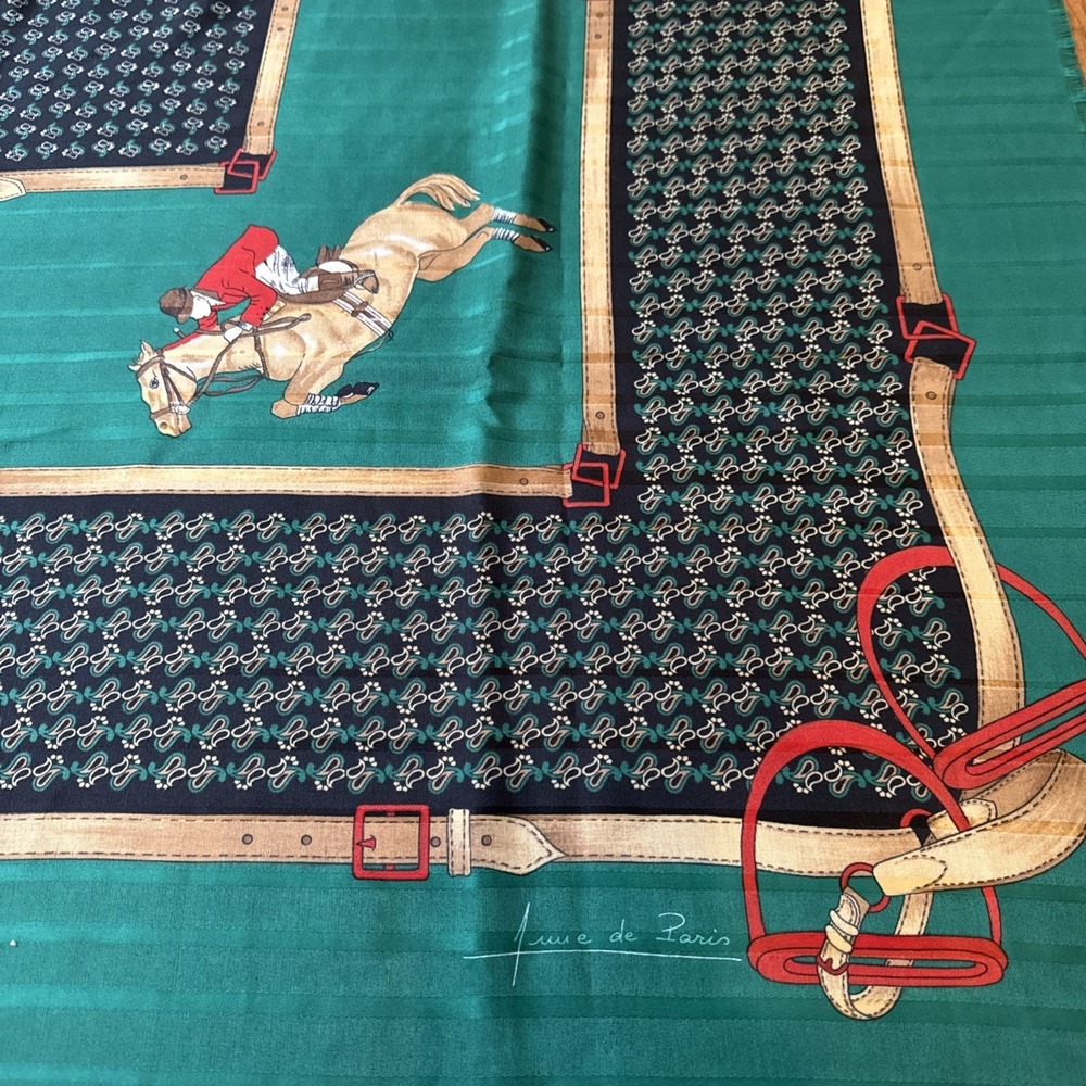 Vintage Large June de Paris Scarf Horse & Jockey theme Made In Italy 46"x46"